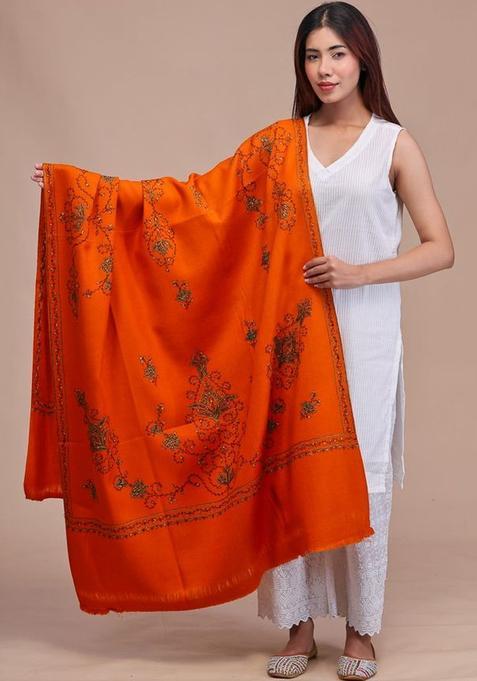 Rust Floral Woolen Shawls