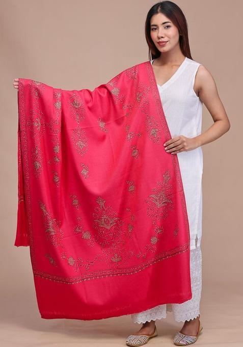 Pink Floral Woolen Shawls
