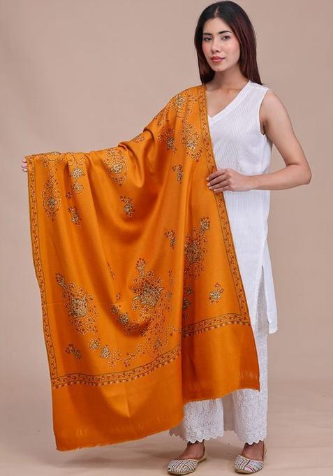 Mustard Floral Woolen Shawls