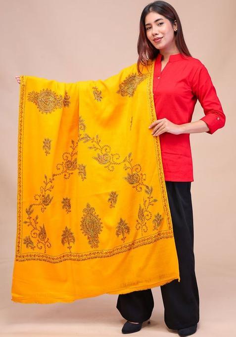 Yellow Floral Woolen Shawls
