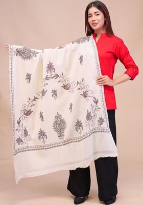 White Floral Woolen Shawls