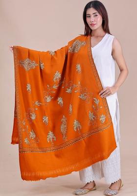 Rust Floral Woolen Shawls