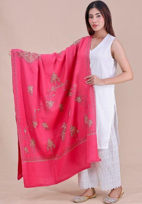 Pink Floral Woolen Shawls