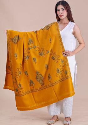 Mustard Floral Woolen Shawls