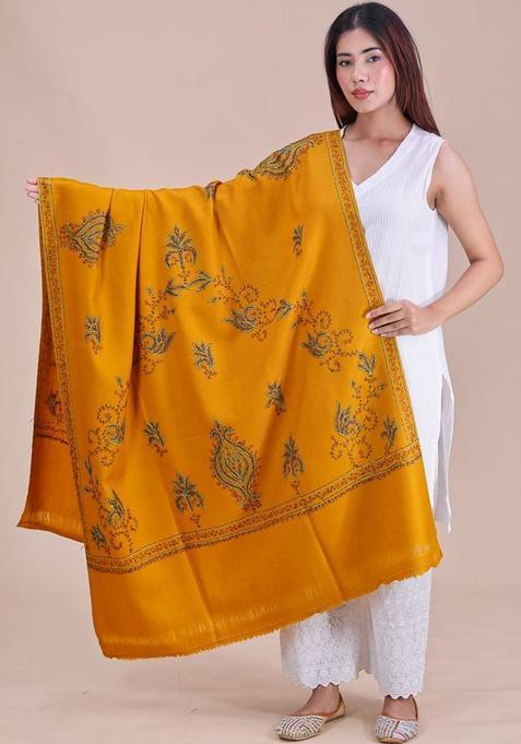 Mustard Floral Woolen Shawls