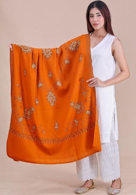 Rust Floral Woolen Shawls