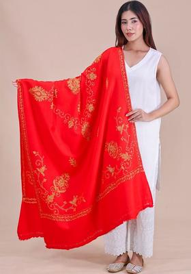 Red Floral Woolen Shawls