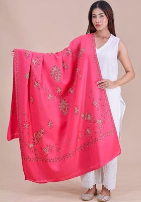 Pink Floral Woolen Shawls