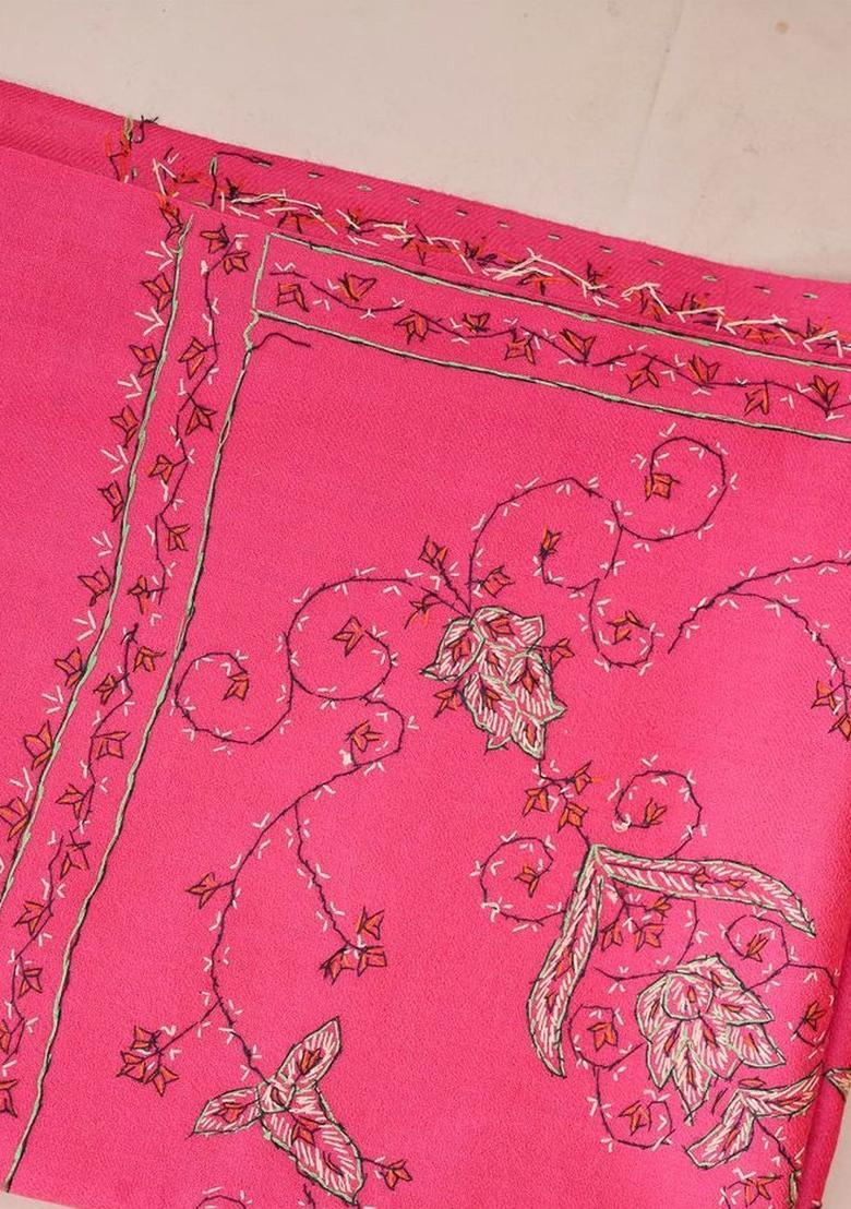 Pink Floral Woolen Shawls - Indya