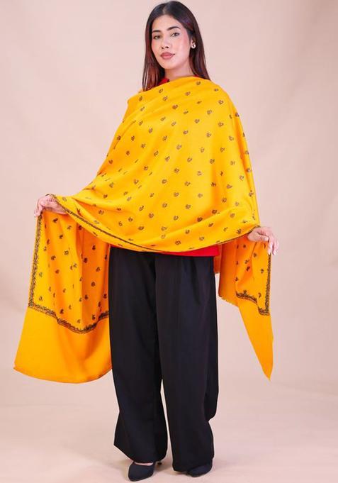 Yellow Floral Woolen Shawls