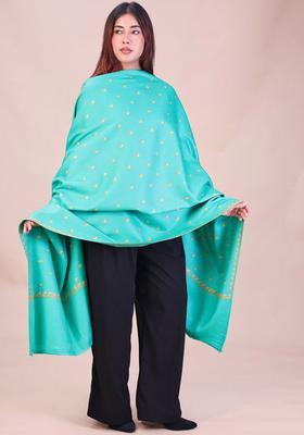 Sea Green Floral Woolen Shawls