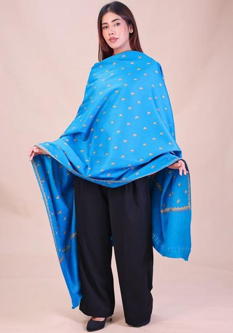 Turquoise Blue Paisley Woolen Shawls