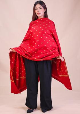Maroon Floral Woolen Shawls