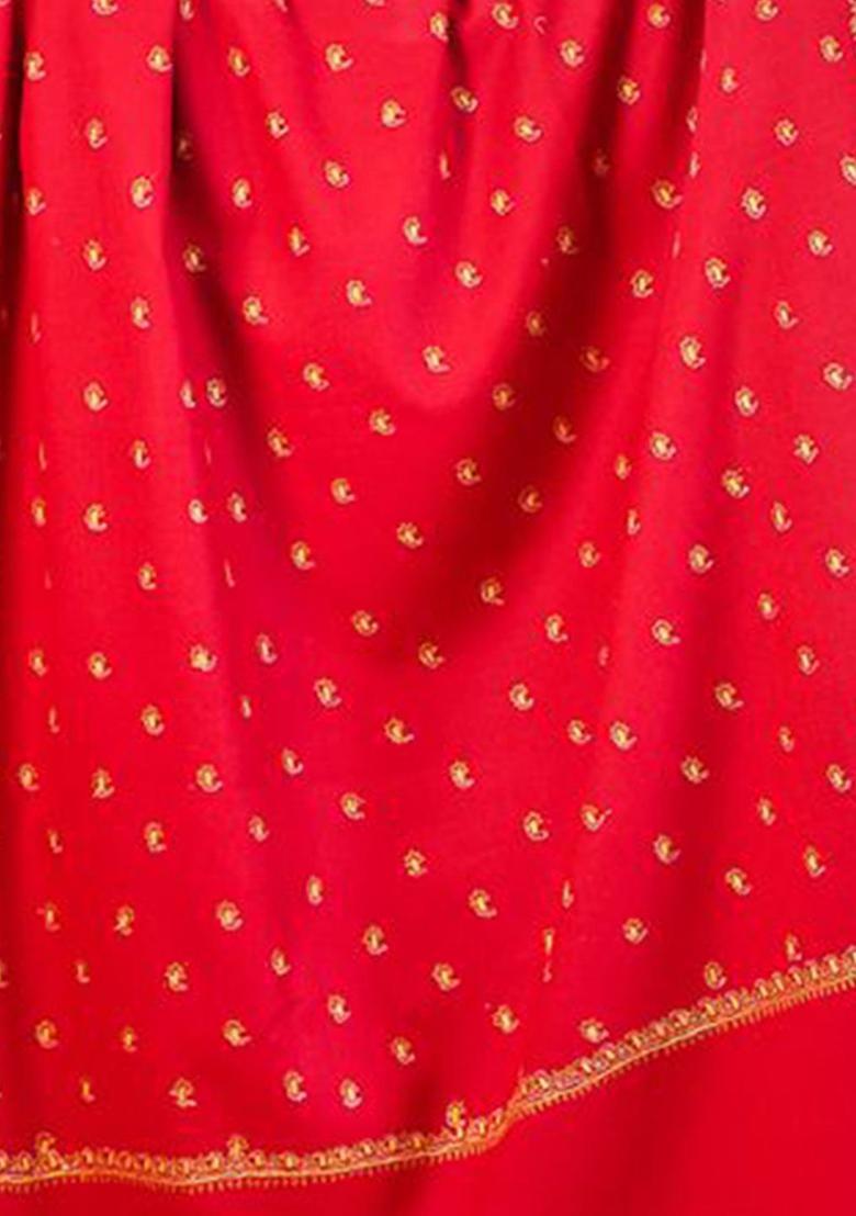 Maroon Floral Woolen Shawls - Indya