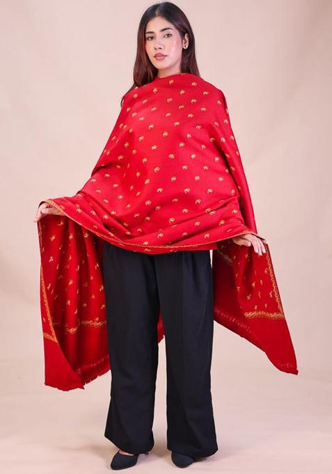 Maroon Floral Woolen Shawls
