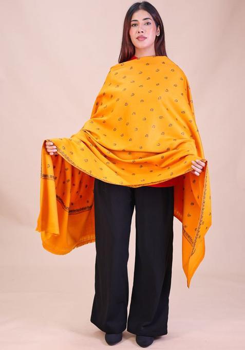 Mustard Floral Woolen Shawls