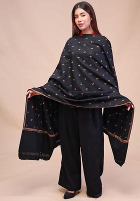 Black Floral Woolen Shawls