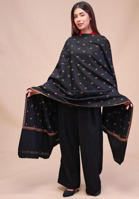 Black Floral Woolen Shawls