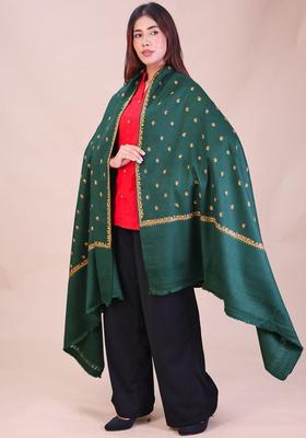 Green Floral Woolen Shawls