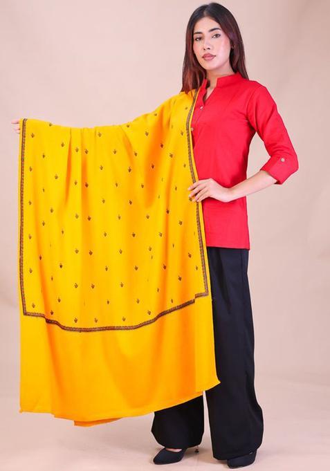 Yellow Floral Woolen Shawls