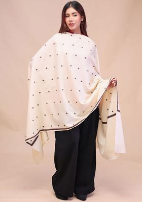 White Floral Woolen Shawls