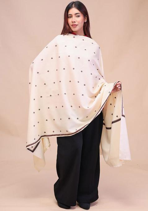 White Floral Woolen Shawls