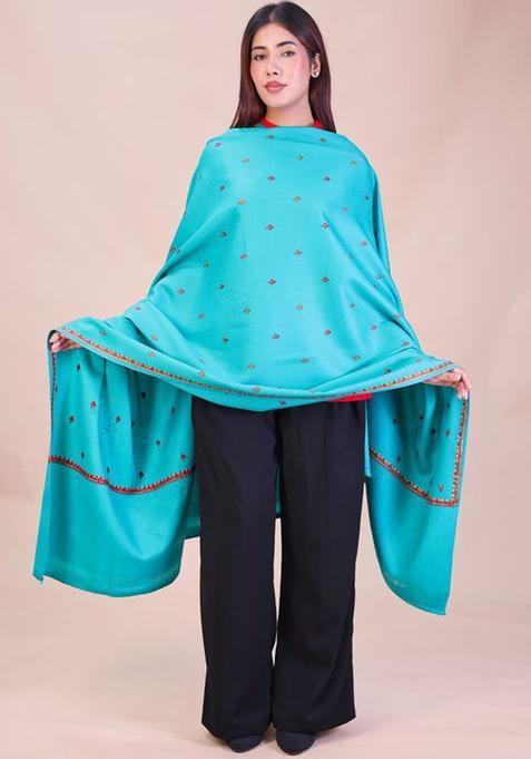Sea Green Floral Woolen Shawls