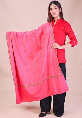 Pink Floral Woolen Shawls