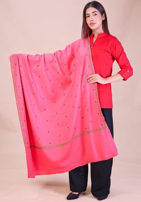 Pink Floral Woolen Shawls