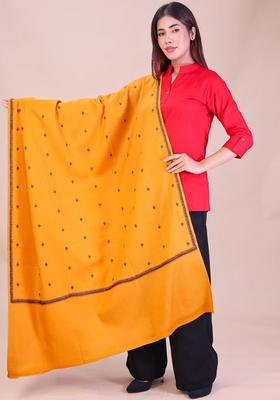 Mustard Floral Woolen Shawls