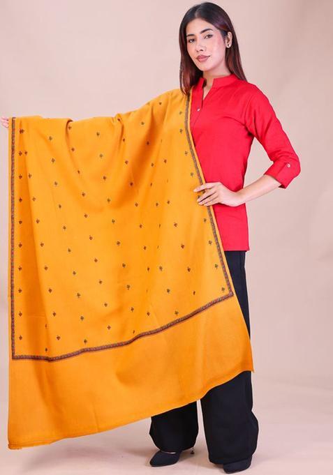 Mustard Floral Woolen Shawls