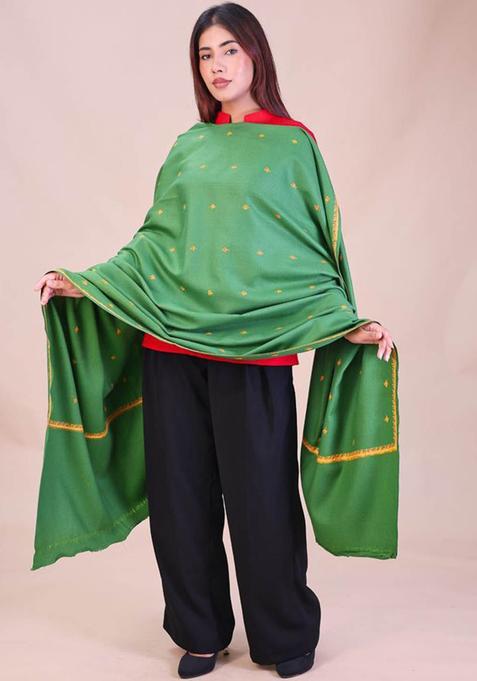 Green Floral Woolen Shawls