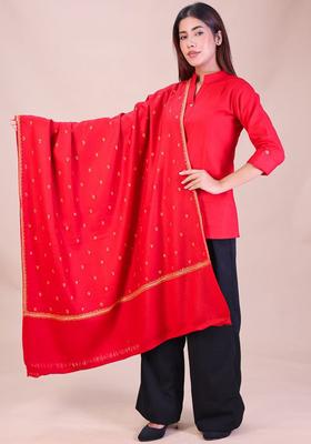 Maroon Floral Woolen Shawls