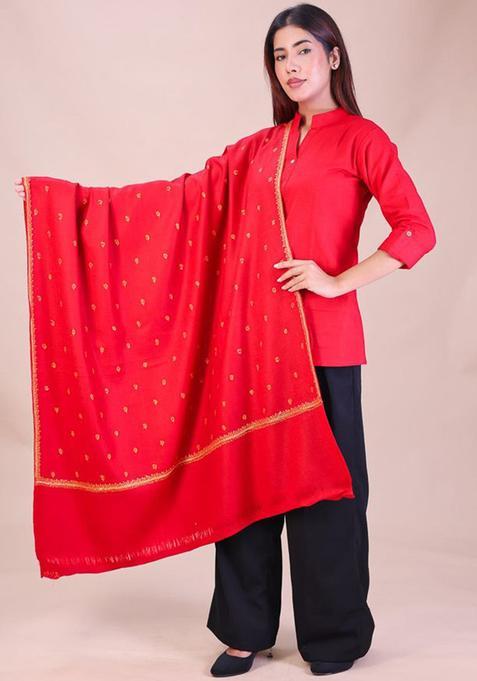 Maroon Floral Woolen Shawls