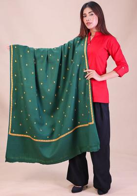 Green Floral Woolen Shawls