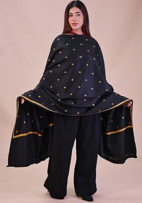 Black Floral Woolen Shawls