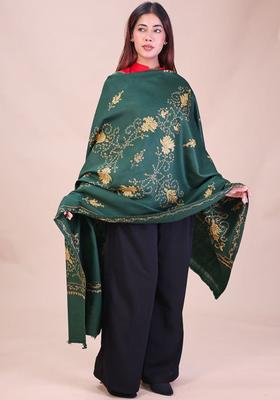 Green Floral Woolen Shawls