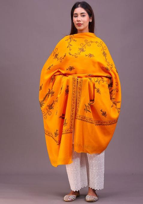 Yellow Floral Woolen Shawls