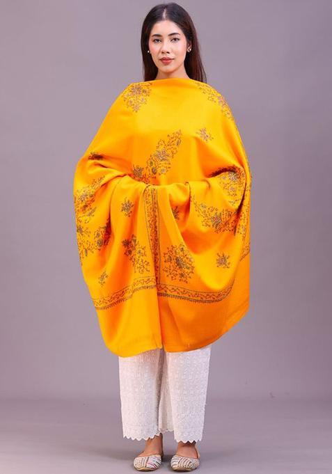 Yellow Floral Woolen Shawls