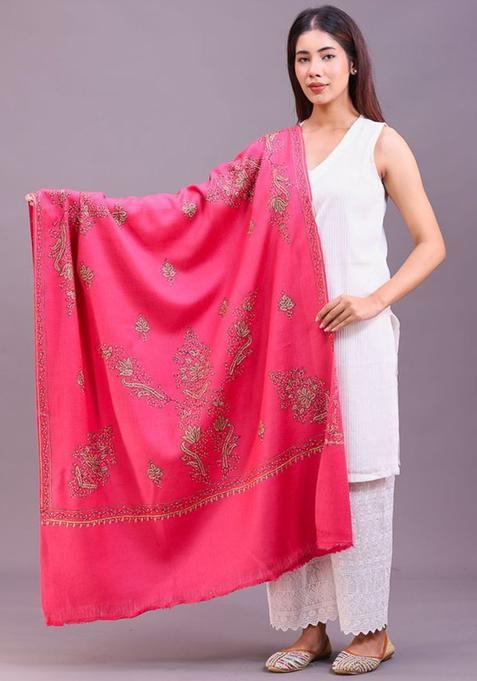 Pink Floral Woolen Shawls