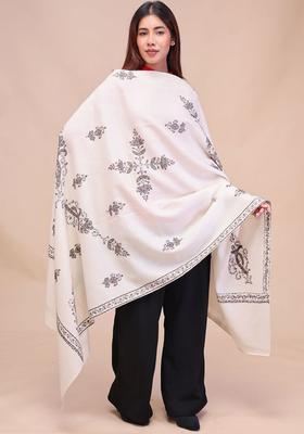 White Floral Woolen Shawls