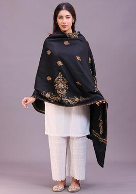 Black Floral Woolen Shawls