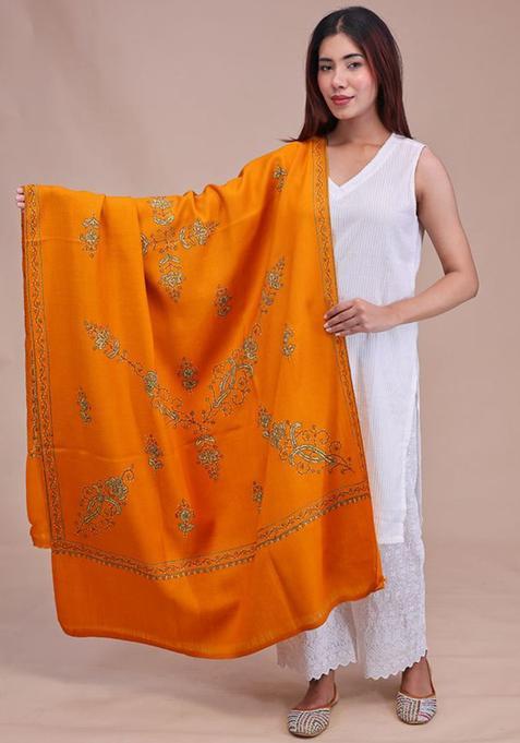 Mustard Floral Woolen Shawls