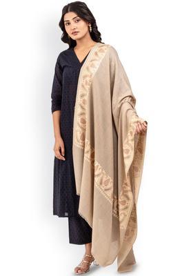 Beige Solid Woolen Shawls