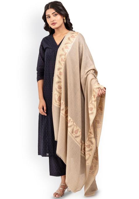 Beige Solid Woolen Shawls
