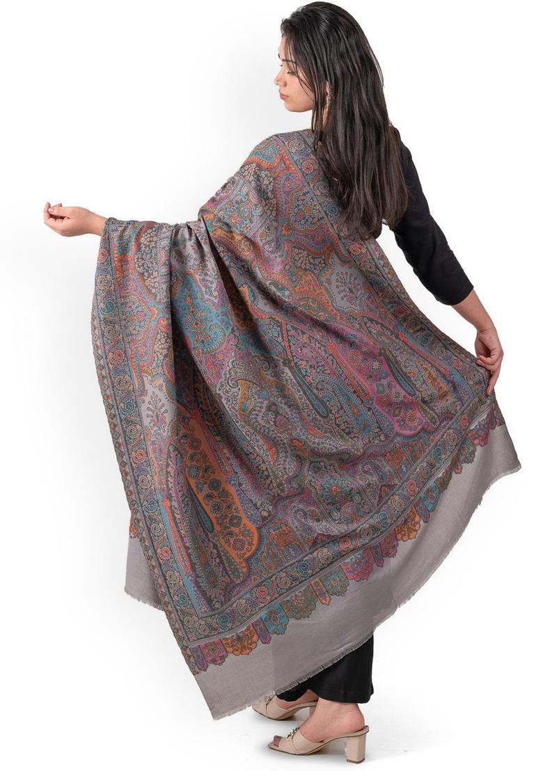 Grey Paisley Woolen Shawls - Indya