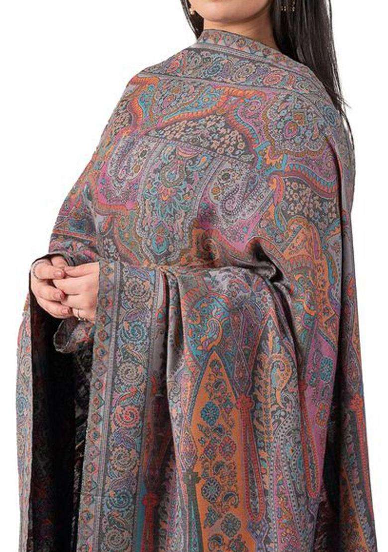 Grey Paisley Woolen Shawls - Indya
