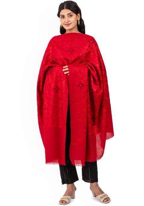 Red Floral Woolen Shawls