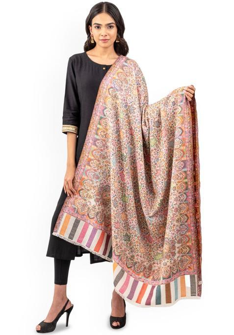 White Floral Woolen Shawls