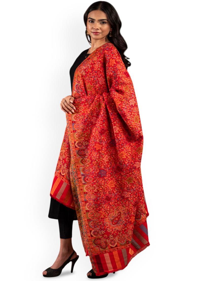 Maroon Floral Woolen Shawls - Indya